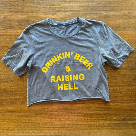 Rebel Soul Tops - ⚡️ 5/$10 Rebel Soul Grey Drinkin' Beer & Raising Hell Crop-Top Small